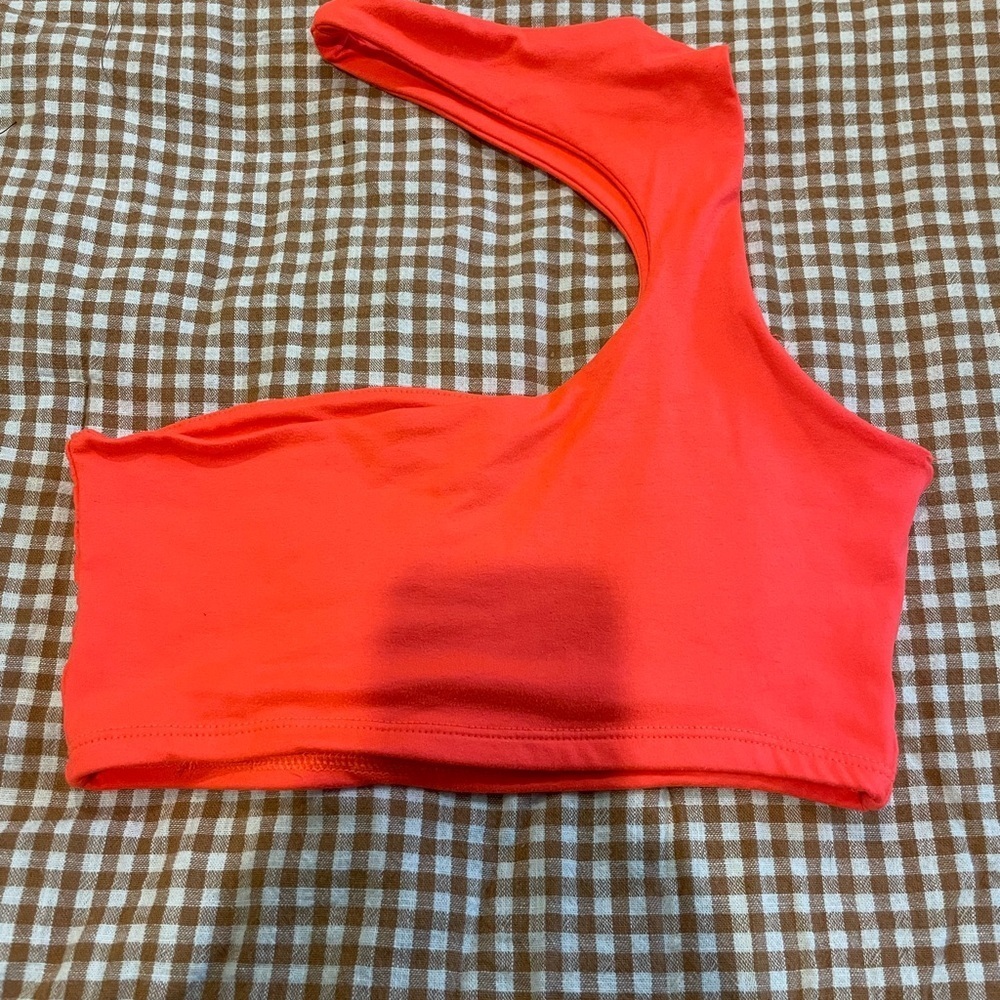 Publik Neon Orange/Pink Cut Out One Shoulder Cropped Top - Picture 3 of 3